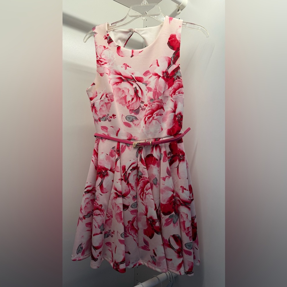 Floral Pink belted mini Dress sleeveless